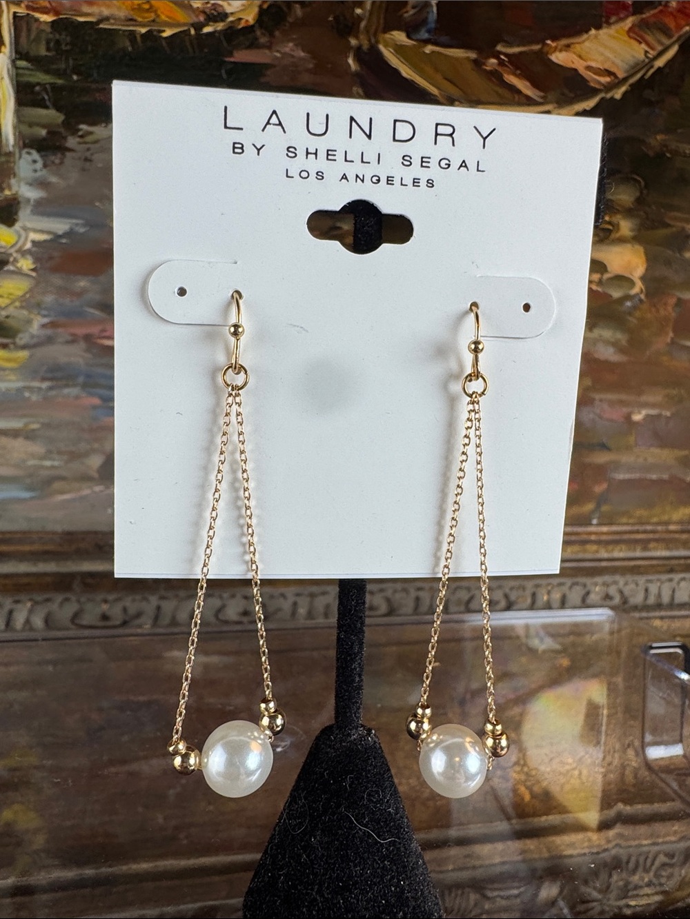 0752-Laundry By Shelli Segal Gold Chain Pearl Drop Earrings